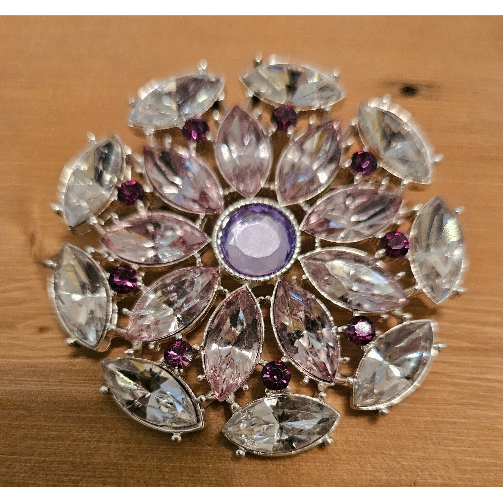 Vintage Rmn Roman Silver And Purple Rhinestone Brooch Pin - Large - Sparkle